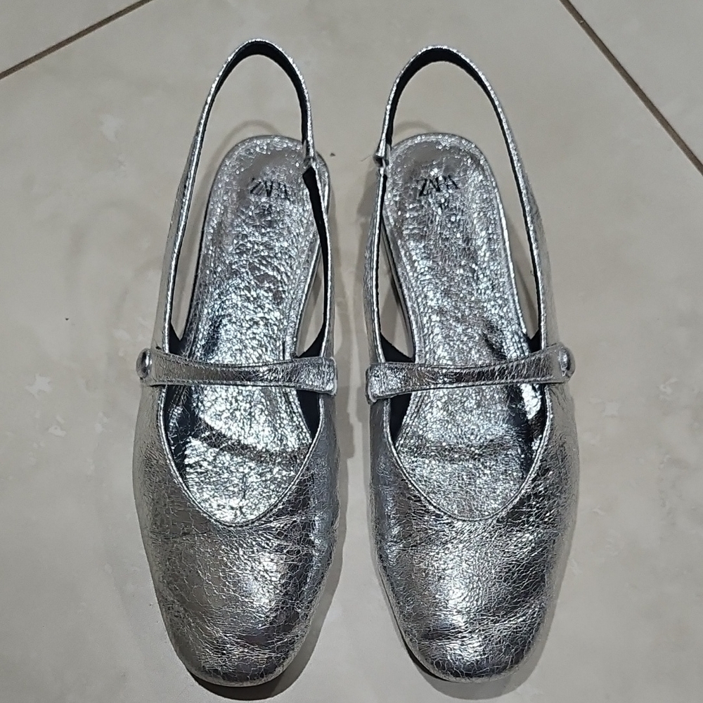 Zara Silver Metallic Flats